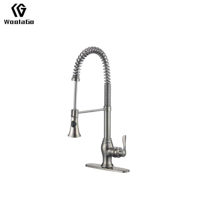 Unique Contemporary Kitchen Cabinets Faucet Single Handle Brushed Nickel Flexible Spring Deck Mount Pull Down Kitchen Faucets JK128-BN