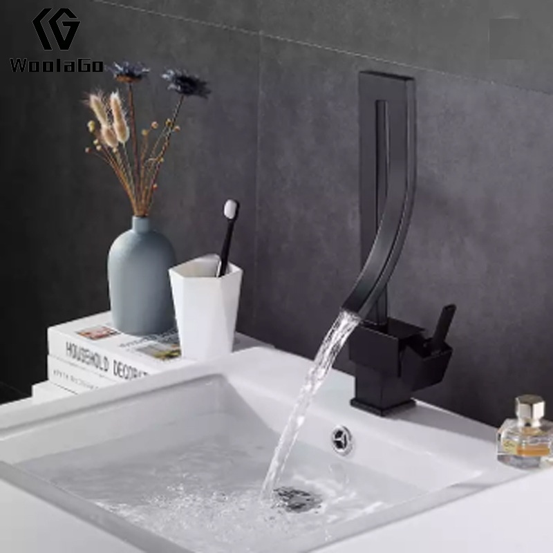 New Design Luxury Modern Bathroom Cold and Hot Wide Rectangular Waterfall Matt Black Brass Basin Tap Y237-MB