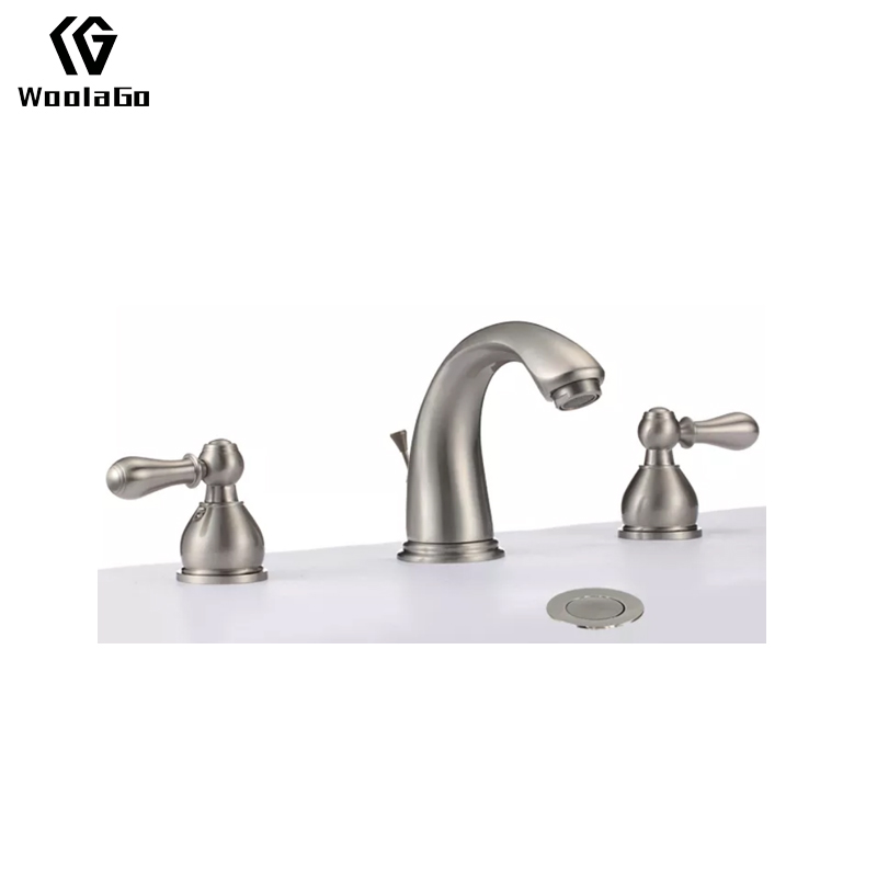 2 Handles 3 Holes 8 inch Deck Mount Brushed Nickel Widespread Bathroom Faucet With Stainless Steel Pop Up Drain J69-BN