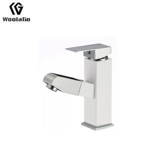 WoolaGo Single Handle Bathroom Mixer Taps Chrome & White Bthroom Sink Faucet Single Hole with Pull Out Sprayer J283-W